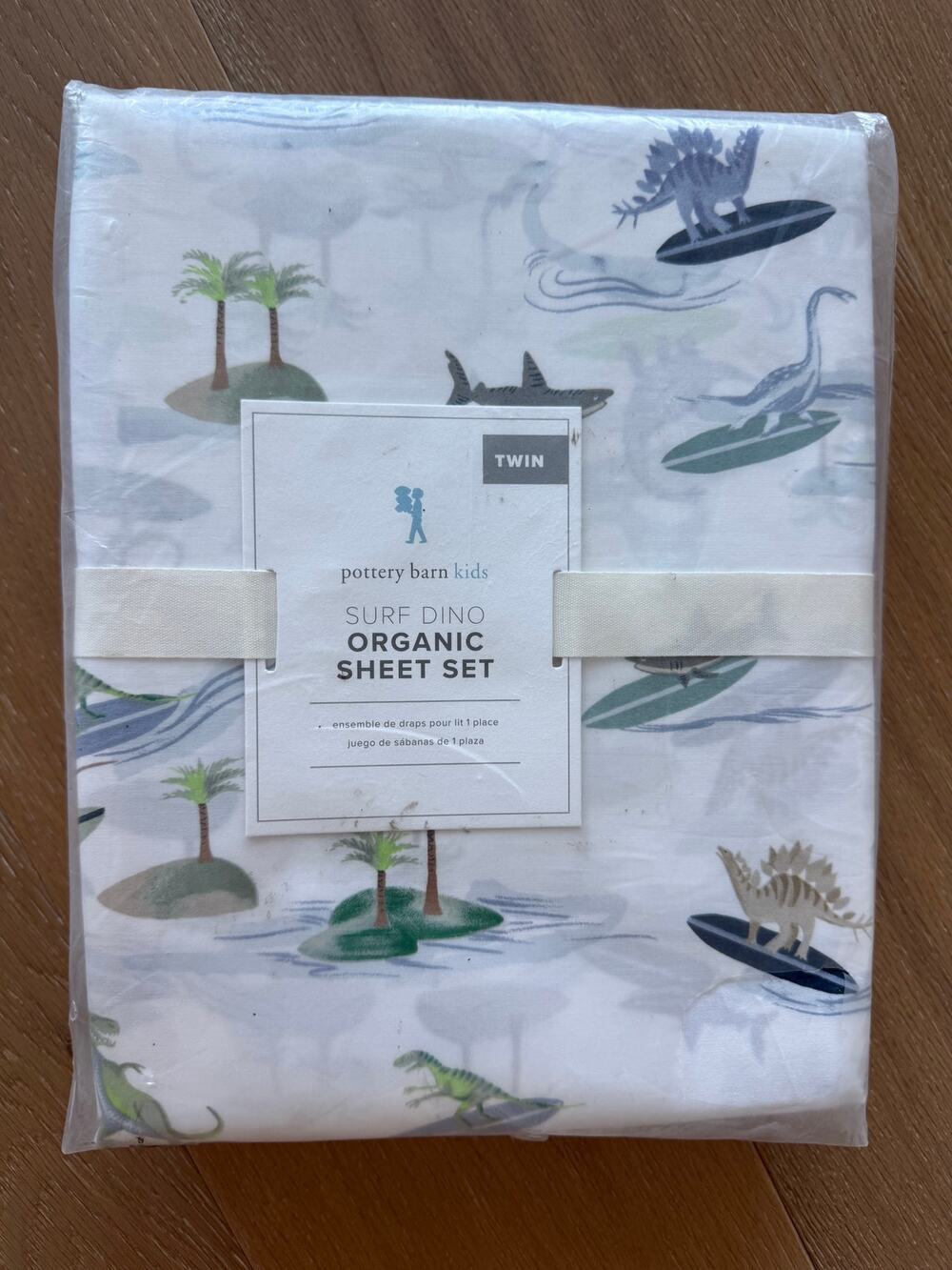 New Pottery Barn Kids Surf Dino Organic Sheet Set Twin